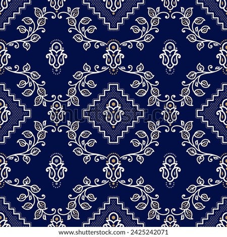 Vector ornament floral Print design with small paisley motif on blue back ground 