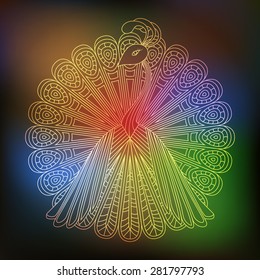 Vector ornament in the form of a peacock on a colored background