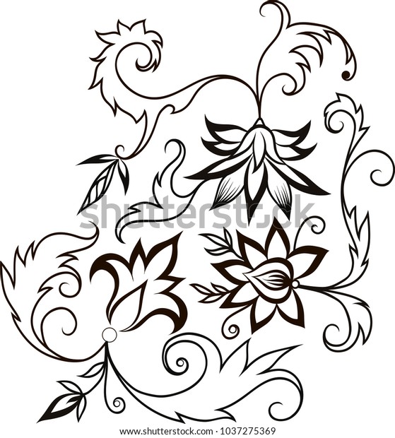 Vector Ornament Form Silhouettes Three Flowers Stock Vector (Royalty