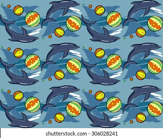 Vector ornament with funny dolphins