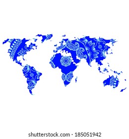 Vector ornament in globe world map background.