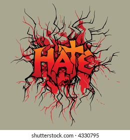 Vector ornament In grunge style. The word "hate" is executed without application of a ready font, it  completely my work