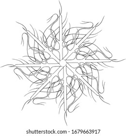 Vector ornament, linear fractal, mandala. Black and white pattern. Abstract design element.