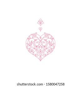 Vector ornament lineart heart in Eastern style. Ornamental design element for  Happy Valentines Day greetings. Romantic floral illustration for Valentines cards.  Line art ornaments for Day Of Love.