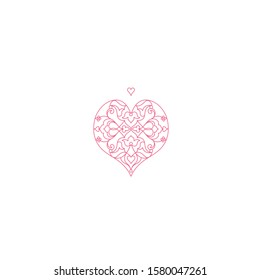 Vector ornament lineart heart in Eastern style. Ornamental design element for  Happy Valentines Day greetings. Romantic floral illustration for Valentines cards.  Line art ornaments for Day Of Love.