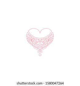 Vector ornament lineart heart in Eastern style. Ornamental design element for  Happy Valentines Day greetings. Romantic floral illustration for Valentines cards.  Line art ornaments for Day Of Love.