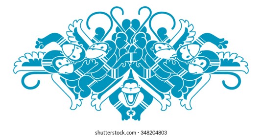 Vector ornament of monkeys. funny winged monkey.