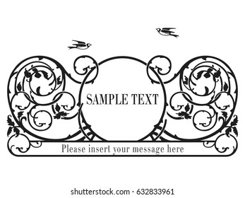 Vector ornament in natural style on white background. Gorgeous element for design, place for text. Ornamental vintage pattern for wedding invitations, birthday and greeting cards.Traditional decor.