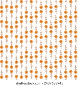 Vector ornament with orange spring theme flowers on a beige background. simple mirror and shadow effect flower pattern background used for textiles, wrapping paper, surfaces.