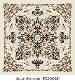 Vector ornament paisley Bandana Print, silk neck scarf or kerchief square pattern design style for print on fabric.