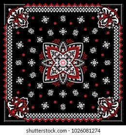 Vector ornament paisley Bandana Print, silk neck scarf or kerchief square pattern design style for print on fabric.