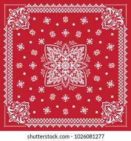 Vector ornament paisley Bandana Print, silk neck scarf or kerchief square pattern design style for print on fabric.