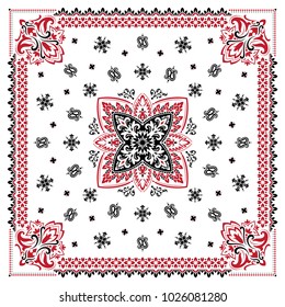 Vector ornament paisley Bandana Print, silk neck scarf or kerchief square pattern design style for print on fabric.