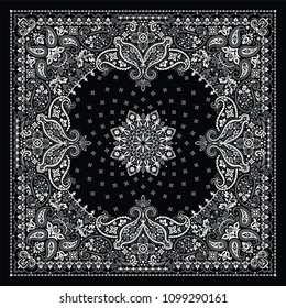 Vector ornament paisley Bandana Print, silk neck scarf or kerchief square pattern design style for print on fabric.