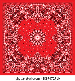 Vector ornament paisley Bandana Print, silk neck scarf or kerchief square pattern design style for print on fabric.