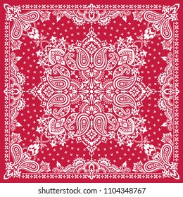 Vector ornament paisley Bandana Print, silk neck scarf or kerchief square pattern design style for print on fabric.