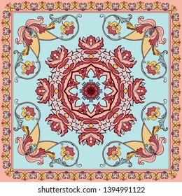 Vector ornament paisley Bandana Print. Fantastic flower ornament. Beautiful vector pattern.