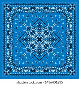 Vector ornament paisley Bandana Print, silk neck scarf or kerchief square pattern design style for print on fabric.