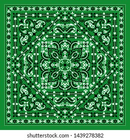 Vector ornament paisley Bandana Print. Silk neck scarf or kerchief square pattern design style, best motive for print on fabric or papper.