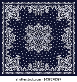 Vector ornament paisley Bandana Print. Silk neck scarf or kerchief square pattern design style, best motive for print on fabric or papper.