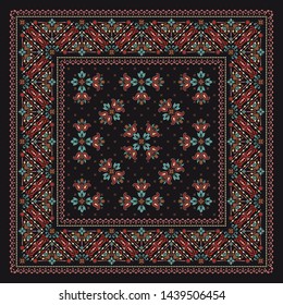 Vector ornament paisley Bandana Print, silk neck scarf or kerchief square pattern design style for print on fabric.