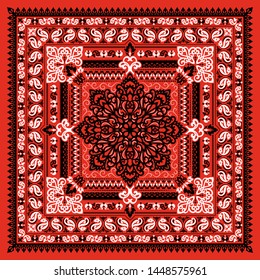 Vector ornament paisley Bandana Print, silk neck scarf or kerchief square pattern design style for print on fabric.