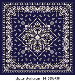 Vector ornament paisley Bandana Print, silk neck scarf or kerchief square pattern design style for print on fabric.