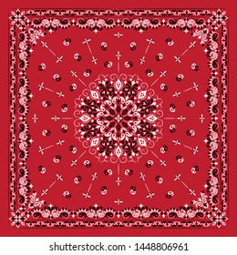 Vector ornament paisley Bandana Print, silk neck scarf or kerchief square pattern design style for print on fabric.