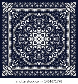 Vector ornament paisley Bandana Print, silk neck scarf or kerchief square pattern design style for print on fabric.