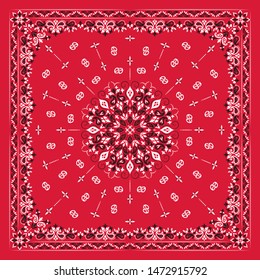 Vector ornament paisley Bandana Print. Silk neck scarf or kerchief square pattern design style, best motive for print on fabric or papper.