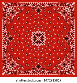 Vector ornament paisley Bandana Print. Silk neck scarf or kerchief square pattern design style, best motive for print on fabric or papper.