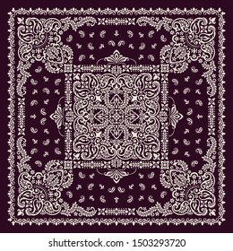 Vector ornament paisley Bandana Print. Silk neck scarf or kerchief square pattern design style, best motive for print on fabric or papper.