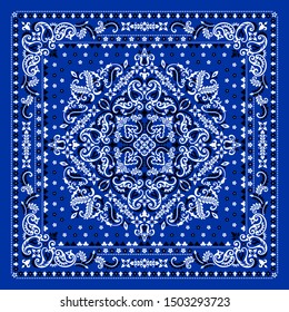 Vector ornament paisley Bandana Print. Silk neck scarf or kerchief square pattern design style, best motive for print on fabric or papper.