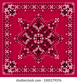 Vector ornament paisley Bandana Print. Silk neck scarf or kerchief square pattern design style, best motive for print on fabric or papper.