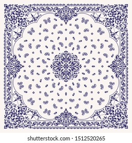 Vector ornament paisley Bandana Print. Silk neck scarf or kerchief square pattern design style, best motive for print on fabric or papper.