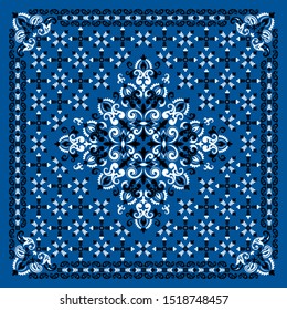 Vector ornament paisley Bandana Print. Silk neck scarf or kerchief square pattern design style, best motive for print on fabric or papper.