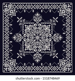 Vector ornament paisley Bandana Print. Silk neck scarf or kerchief square pattern design style, best motive for print on fabric or papper.