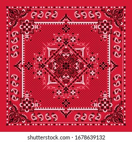 Vector ornament paisley Bandana Print. Silk neck scarf or kerchief square pattern design style, best motive for print on fabric or papper.