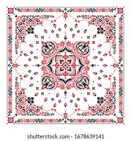 Vector ornament paisley Bandana Print. Silk neck scarf or kerchief square pattern design style, best motive for print on fabric or papper.