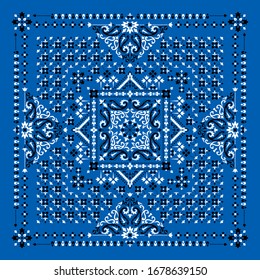 Vector ornament paisley Bandana Print. Silk neck scarf or kerchief square pattern design style, best motive for print on fabric or papper.