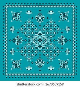 Vector ornament paisley Bandana Print. Silk neck scarf or kerchief square pattern design style, best motive for print on fabric or papper.