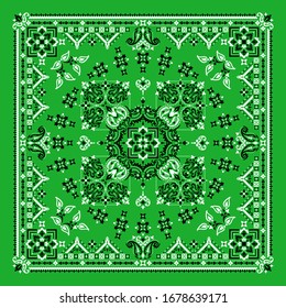 Vector ornament paisley Bandana Print. Silk neck scarf or kerchief square pattern design style, best motive for print on fabric or papper.