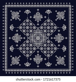 Vector ornament paisley Bandana Print. Silk neck scarf or kerchief square pattern design style, best motive for print on fabric or papper.