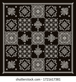 Vector ornament paisley Bandana Print. Silk neck scarf or kerchief square pattern design style, best motive for print on fabric or papper.