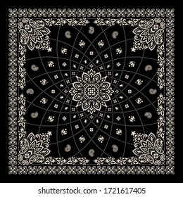 Vector ornament paisley Bandana Print. Silk neck scarf or kerchief square pattern design style, best motive for print on fabric or papper.