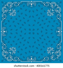 Vector ornament paisley Bandana Print, silk neck scarf or kerchief square pattern design style for fabric. Apparel art.