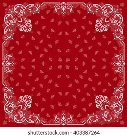 Vector ornament paisley Bandana Print, silk neck scarf or kerchief square pattern design style for fabric. Apparel art.
