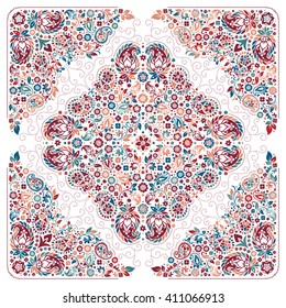 Vector ornament paisley Bandana Print, silk neck scarf or kerchief square pattern design style for print on fabric.
