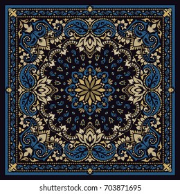 Pintura con adorno vectorial paisley Bandana Impresión, pañuelo de cuello de seda o estilo de diseño cuadrado de pañuelos para impresión en tela.