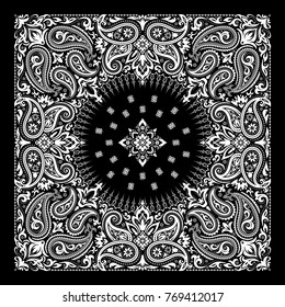 Vector ornament paisley Bandana Print, silk neck scarf or kerchief square pattern design style for print on fabric.